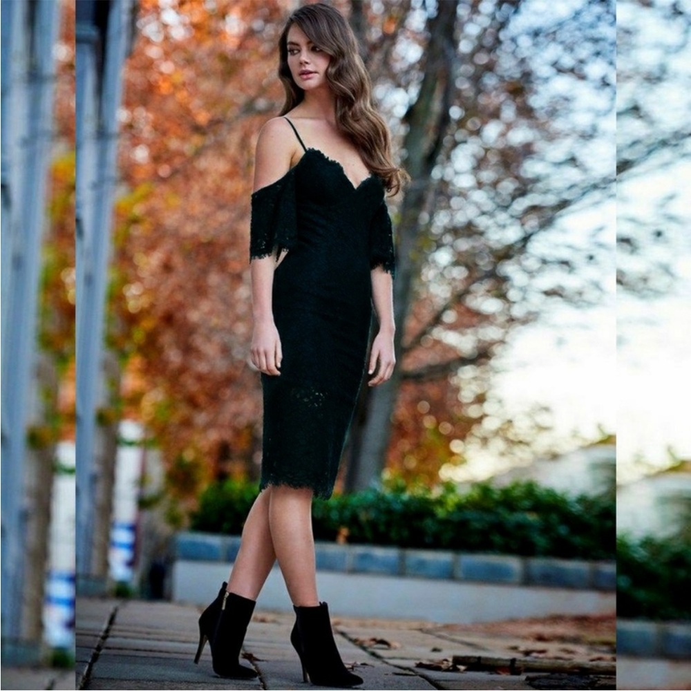 Bardot Karlie Lace Off-The-Shoulder Dress knee length black size Medium cocktail - Picture 4 of 16